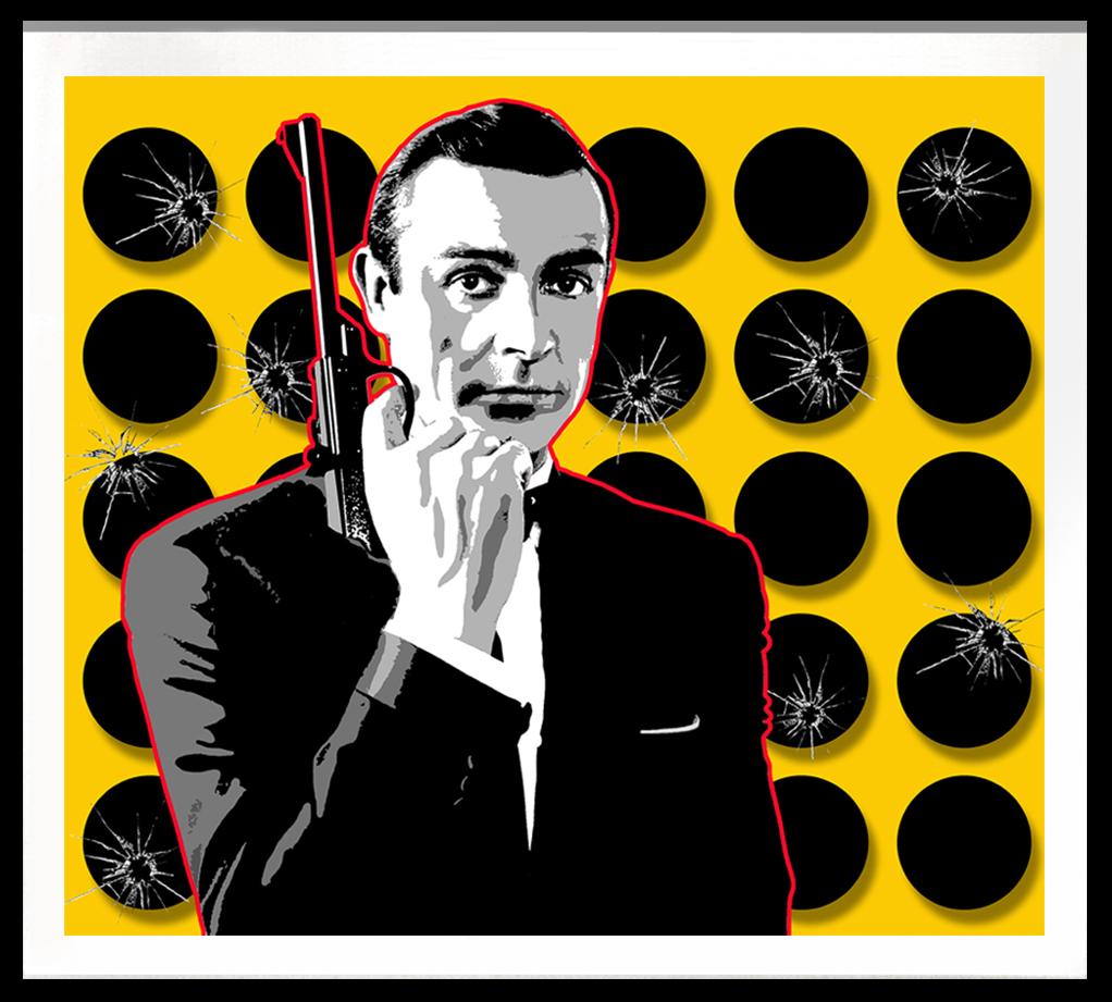"The Untouchable Mr. Bond" 007 rot/gelb 29x32 gerahmt – Mixed Media Art von Ceravolo