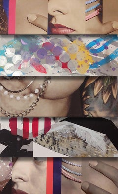 "Bardot verticale  collage de techniques mixtes avec acrylique sur toile