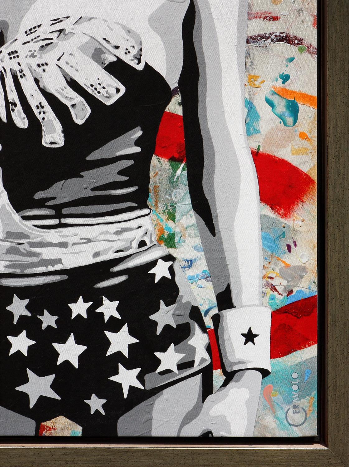 Wonder Jackie - Portrait de femme merveilleuse urbaine en technique mixte de Jackie Kennedy  - Contemporain Mixed Media Art par Ceravolo
