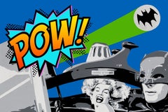 "AMARILLO NARANJA POW" Monoprint Batman y la estrella de cine con Batseñal iridiscente