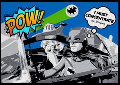 "YELLOW ORANGE POW" Monoprint Batman & the Movie Star avec Bat Signal irisé