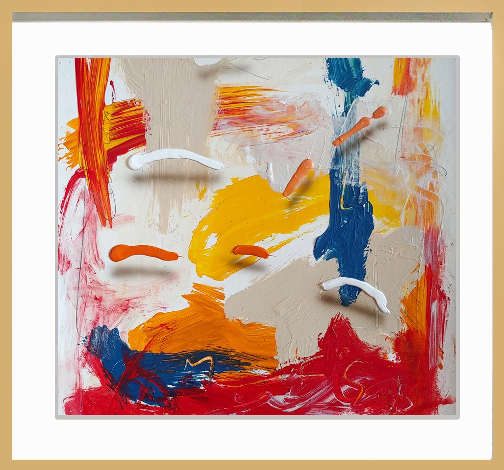 Illusione astratta acrilico, olio con cornice 24x26