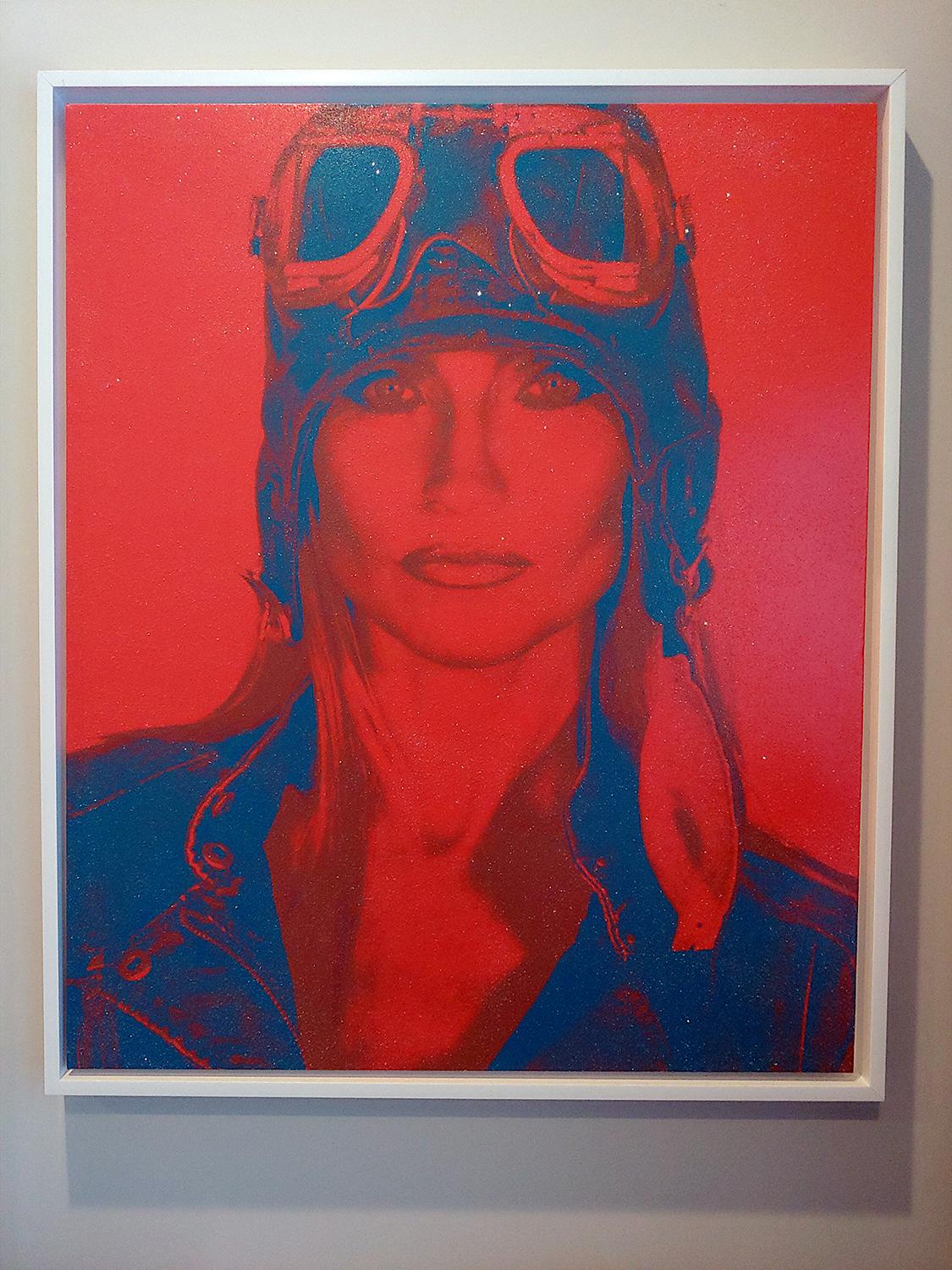 AVIATRIX Red and Blue Diamond Dust on Canvas - Pop Art Painting by Ceravolo