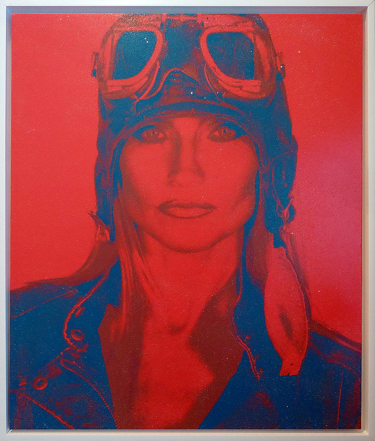 Ceravolo Portrait Painting - AVIATRIX Red and Blue Diamond Dust on Canvas
