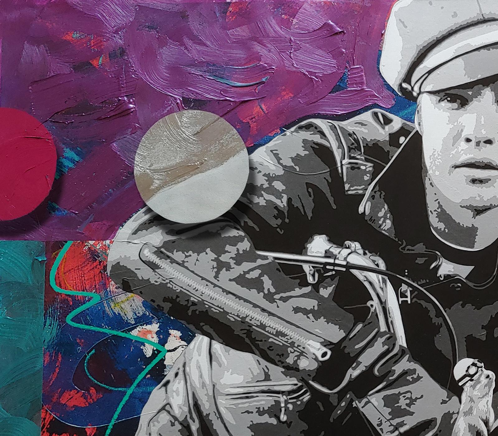 Peinture technique mixte, huile, acrylique, peinture à la bombe et encre d'archives Brando and G - Gris Abstract Painting par Ceravolo