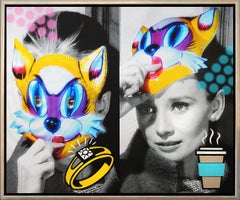 "Desayuno con Audrey" Pintura en spray, acrílico y técnica mixta con polvo de diamante