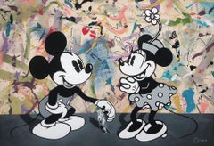 "¿Podemos quedarnos con él?  Mickey y Minnie y G  44x64" Óleo y acrílico sobre lienzo