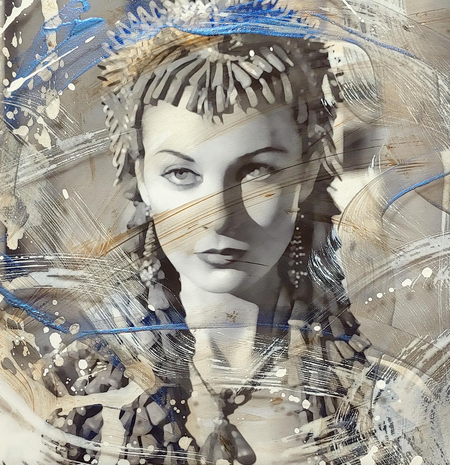 Ceravolo Portrait Painting - "Cleopatra Vivien Leigh", mixed media, oil, Wax, acrylic and archival ink canvas