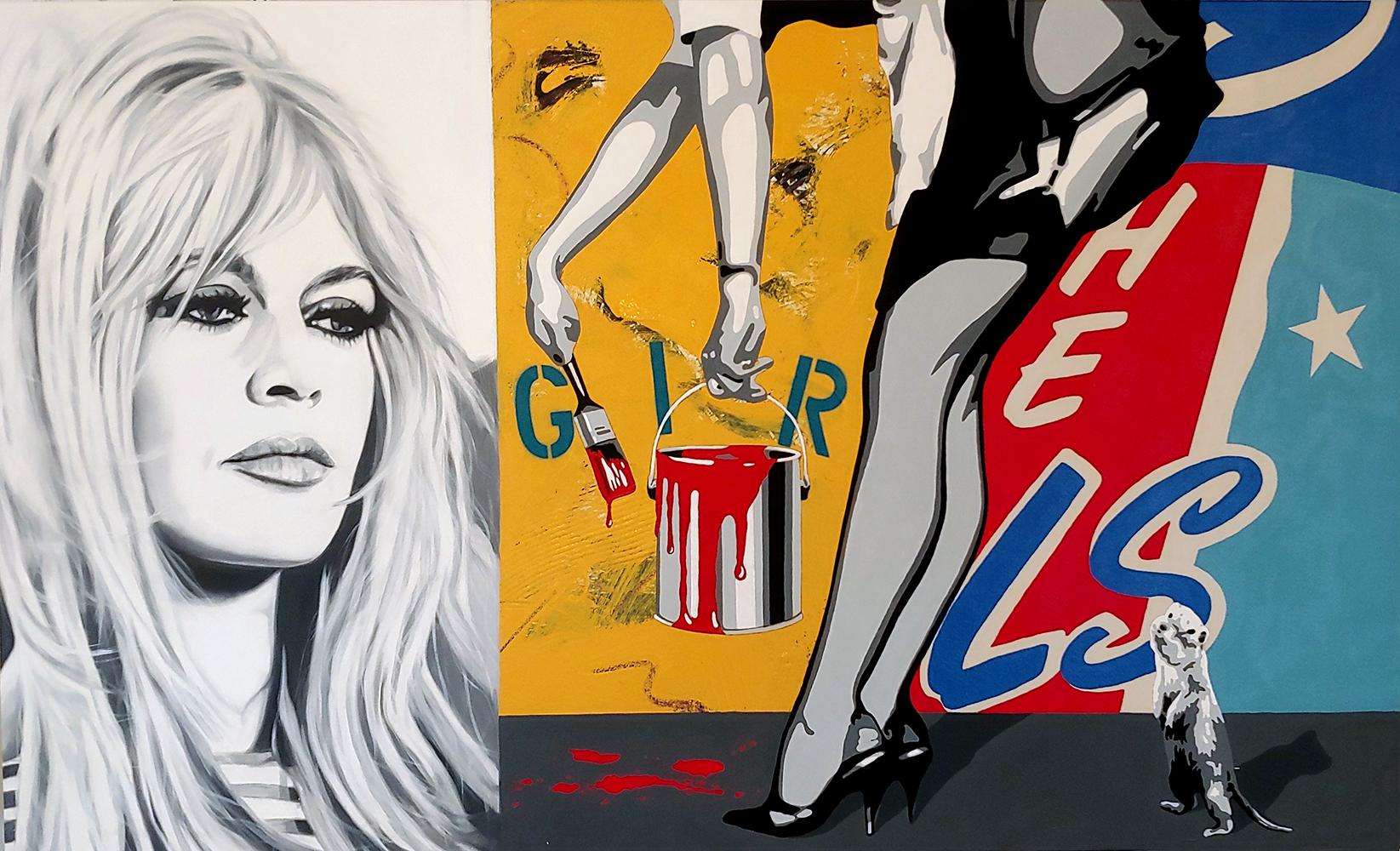 Ceravolo Figurative Painting - Bardot "French Style Girls" oil on canvas 36x60"
