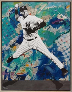 Jeter Jump Throw, Mixed Media, acrylic, oil stick, spray paint & Archival ink