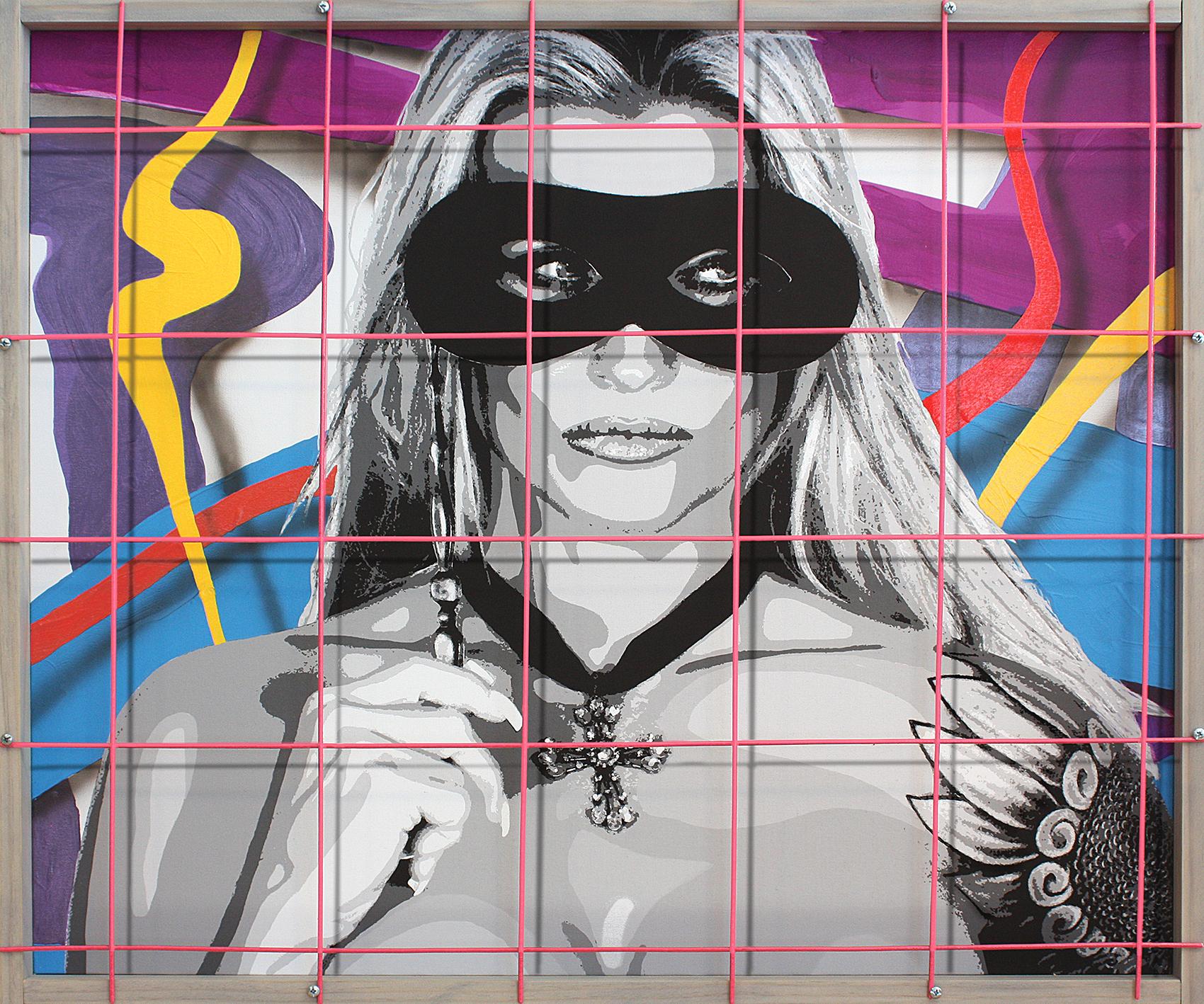 "Masquerade Party with PINK Metal Grid"   Acrylic and oil on canvas  - Mixed Media Art by Ceravolo