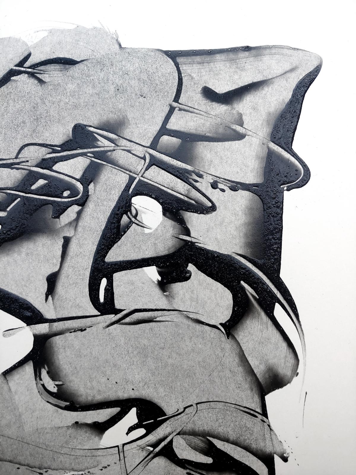 Movement in Black Profile facing right, acrylic on board - Painting by Ceravolo