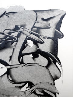 Movement in Black Profile facing right, acrylic on board