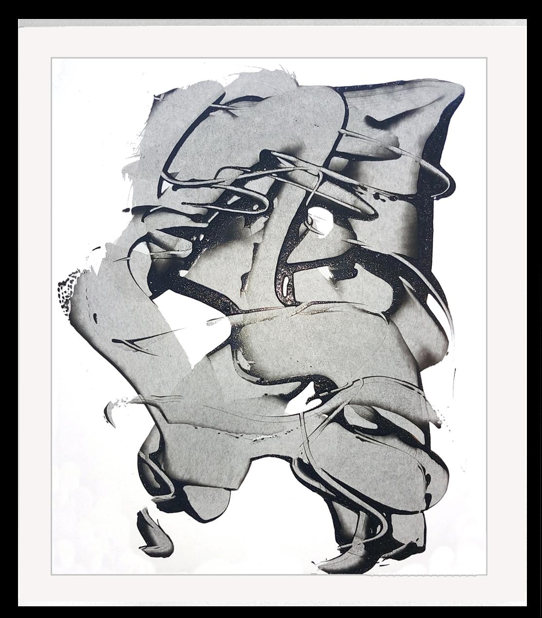 Mouvement en profil noir tourné vers la droite, acrylique sur panneau