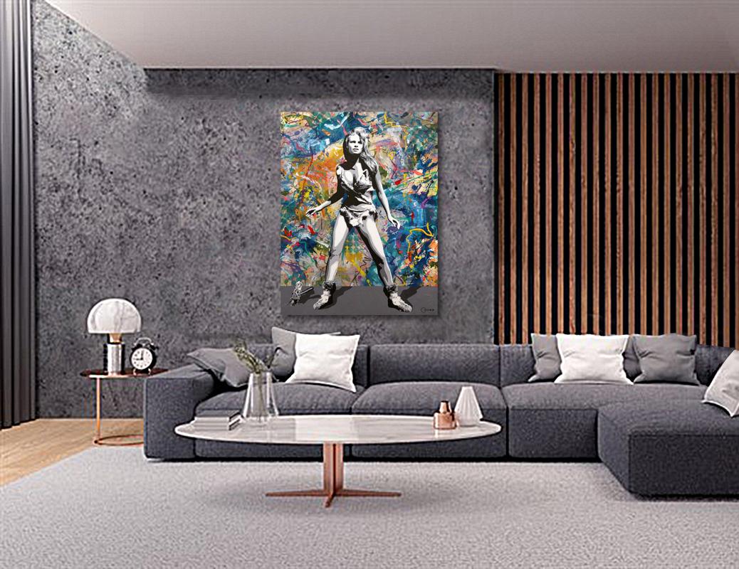 « Un million d'années de pop urbain »  Huile et acrylique sur toile d'origine, 62 x 48 pouces - Gris Abstract Painting par Ceravolo