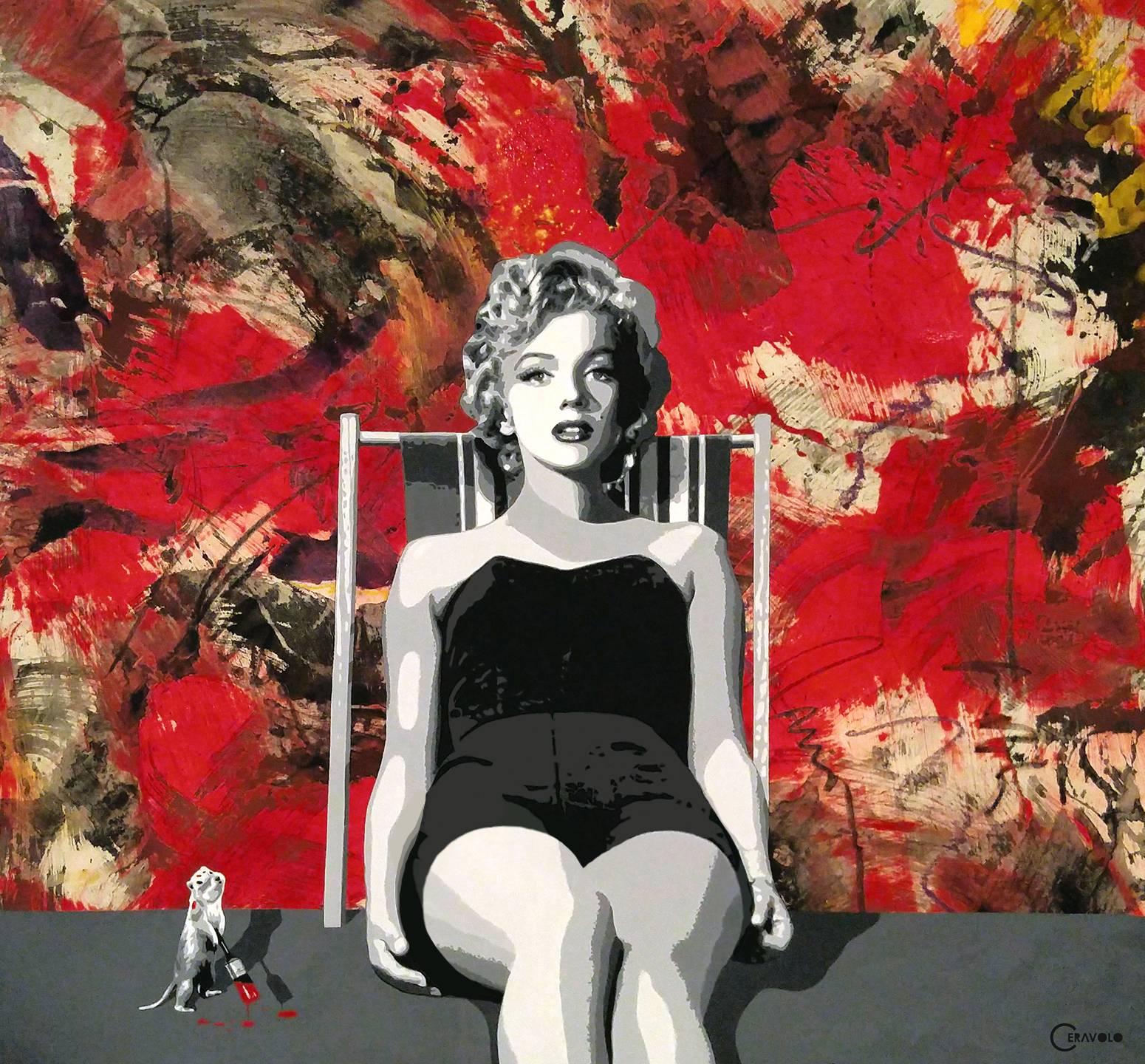 Ceravolo Abstract Painting - Painting the Town Red with Marilyn,  56x62, 