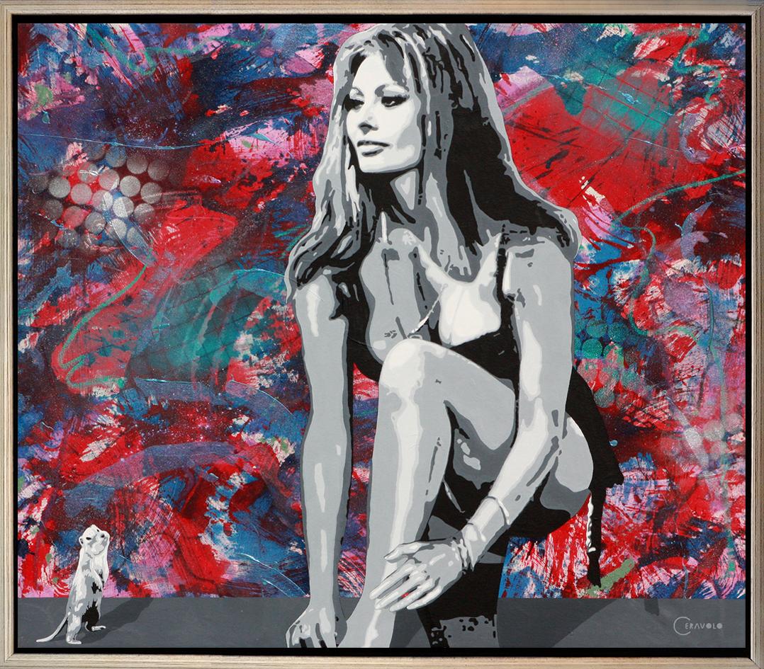Ceravolo Figurative Painting - "Sophia with G Yesterday, Today and Tomorrow" Oil and Acrylic on Canvas, 52x60"
