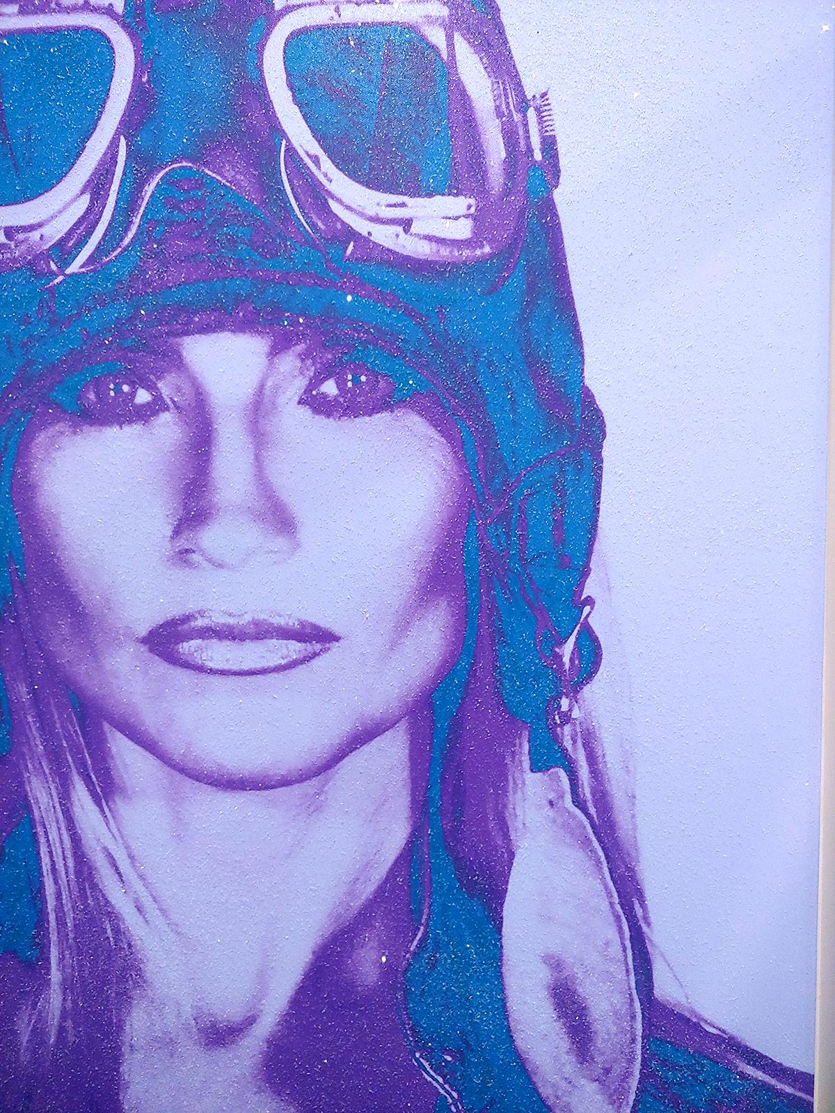 THE AVIATRIX ....lavender and Blue Diamond Dust on canvas - Painting by Ceravolo