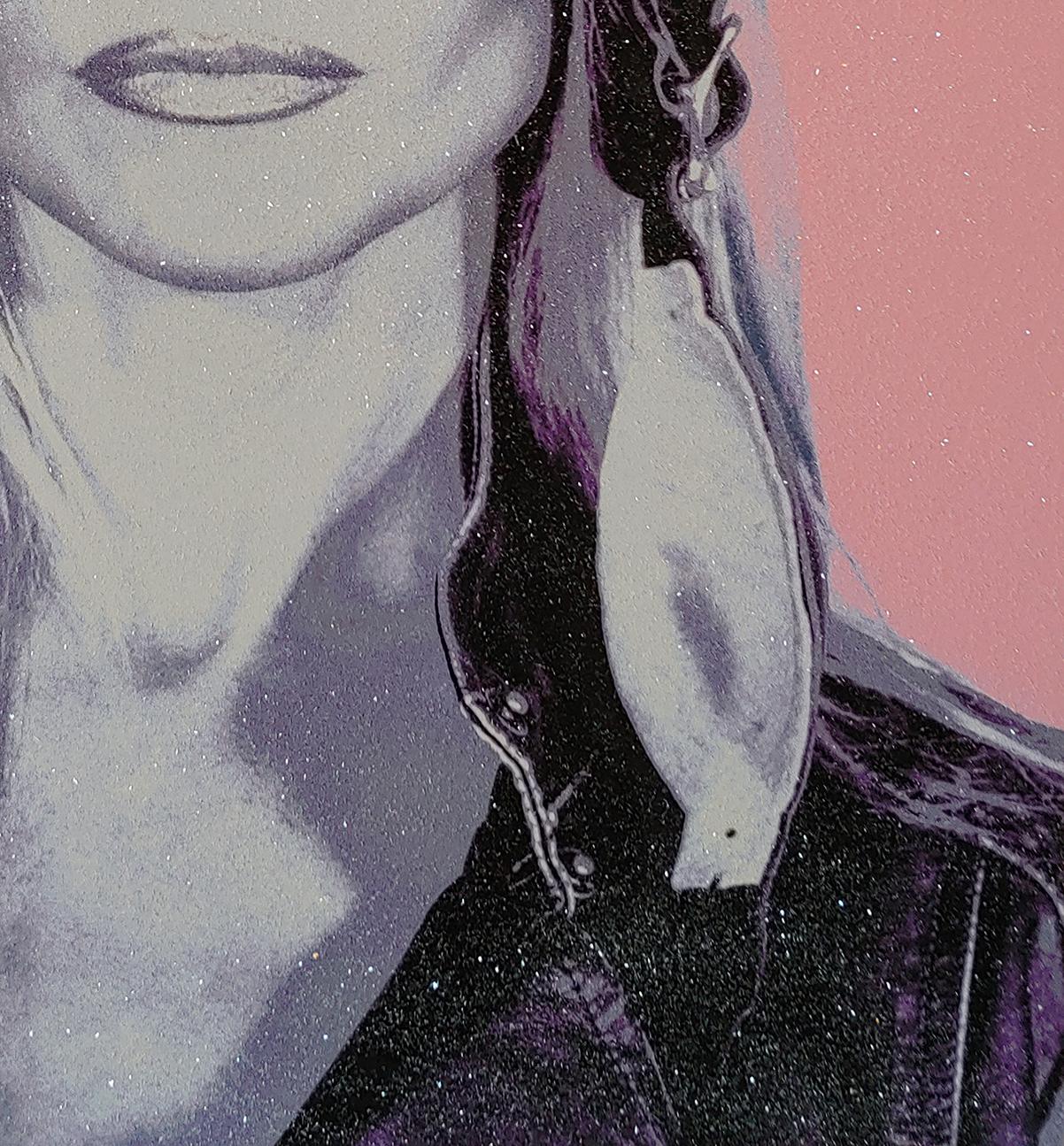 THE AVIATRIX.....Diamond Dust Violet Pink Gray su tela - Portrait Painting Grigio di Ceravolo
