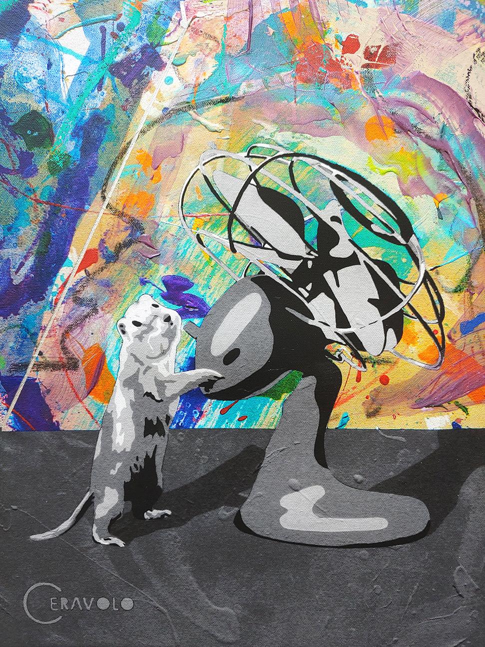 The Fan 2020, Mixed Media painting, Acrylic, oil stick, archival inks, spray  - Pop Art Mixed Media Art by Ceravolo