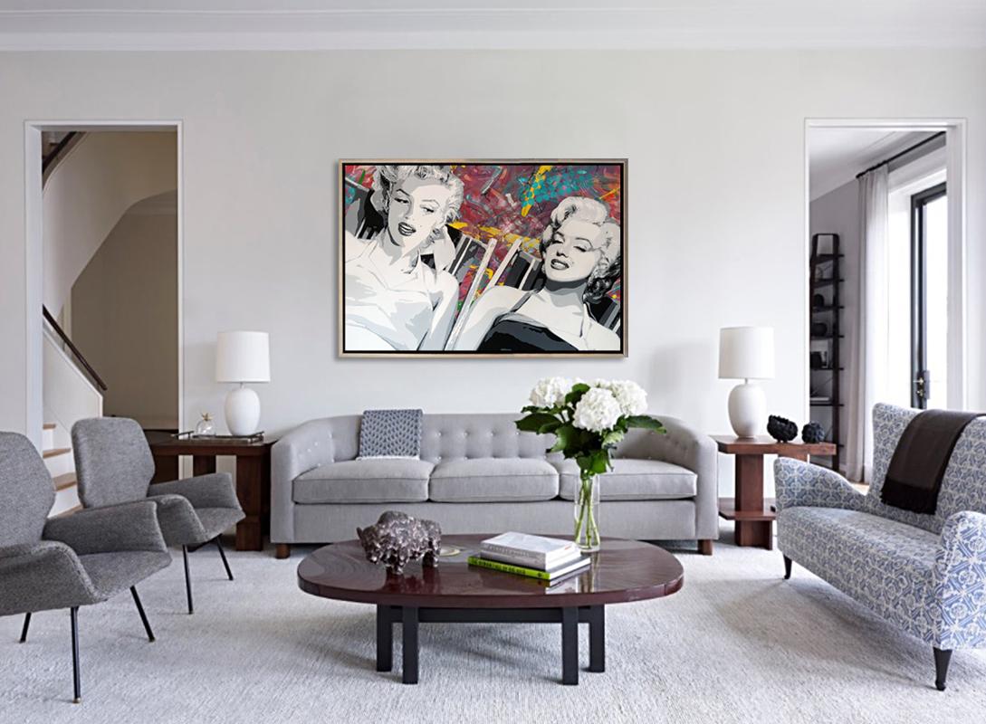 „The Fabulous Monroe Sisters“ Großes Öl- und Acrylgemälde auf Leinwand 46x66  im Angebot 8