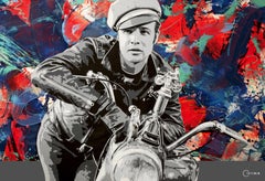 "The Wild Ones, Brando and G", Large original 54x80" oil and acrylic on canvas, 