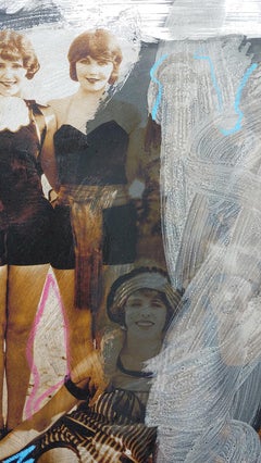 "VINTAGE BATHING BEAUTIES"  oil, acrylic, spray paint oil stick with photography
