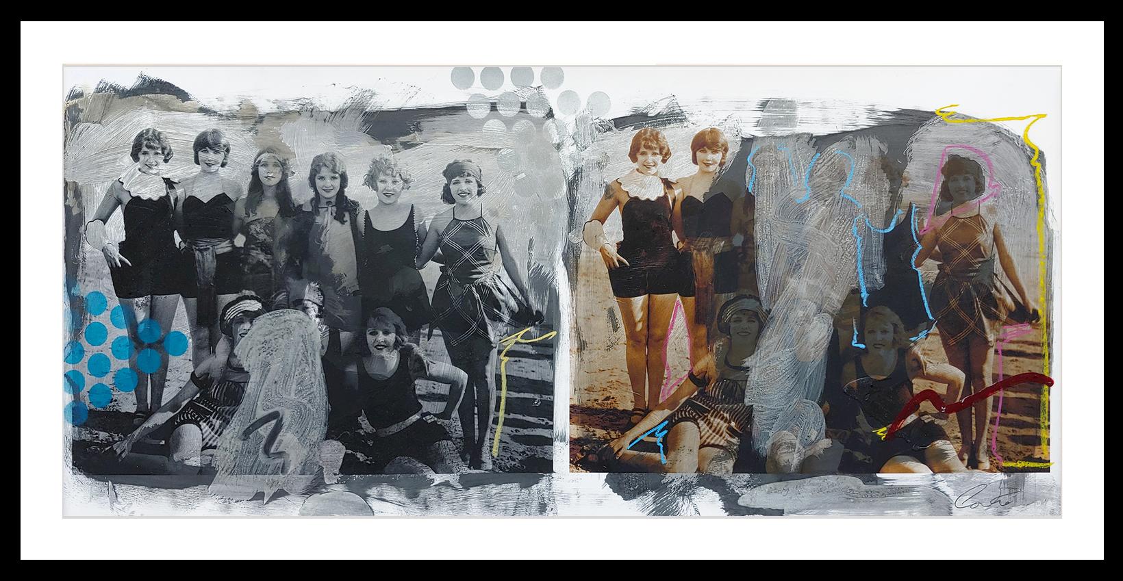 "Vintage Bathing Beauties"  oil, acrylic, spray paint oil stick with photography