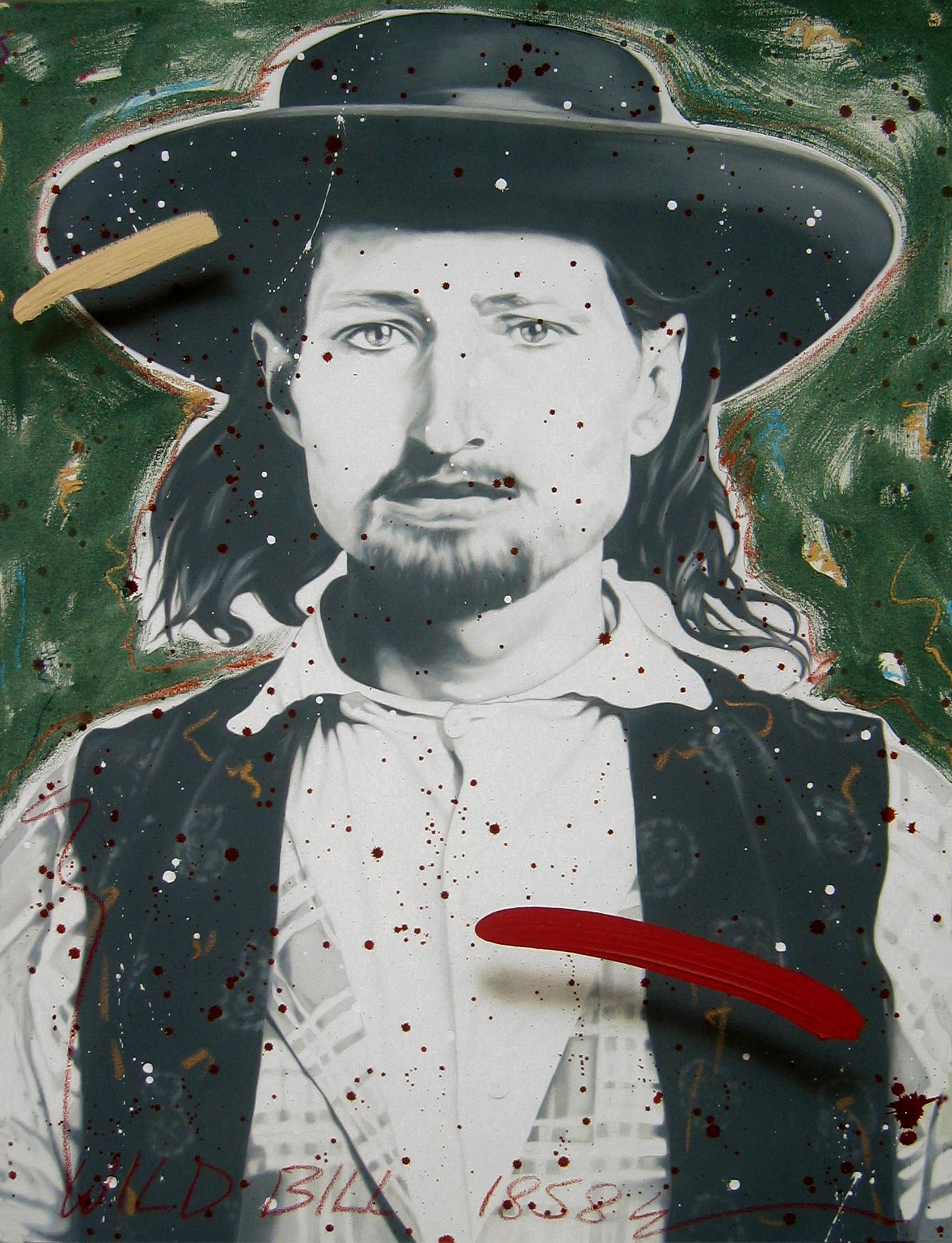 Portrait Painting di Ceravolo - "Wild Bill Hickok 1853", Wild West Deadwood, grande tela ad olio 53x40" arte western