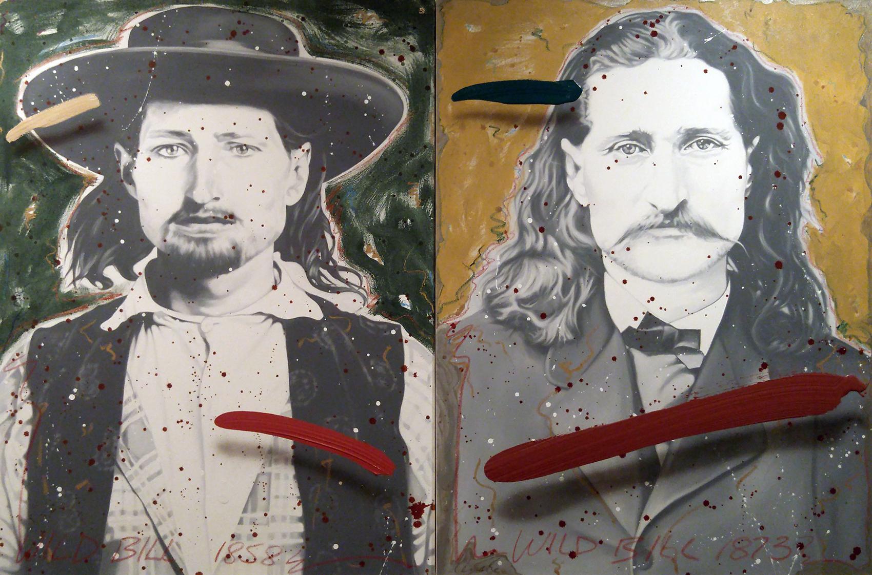 "Wild Bill Hickok" Old West western Santa Fe style oil on canvas 53x80"