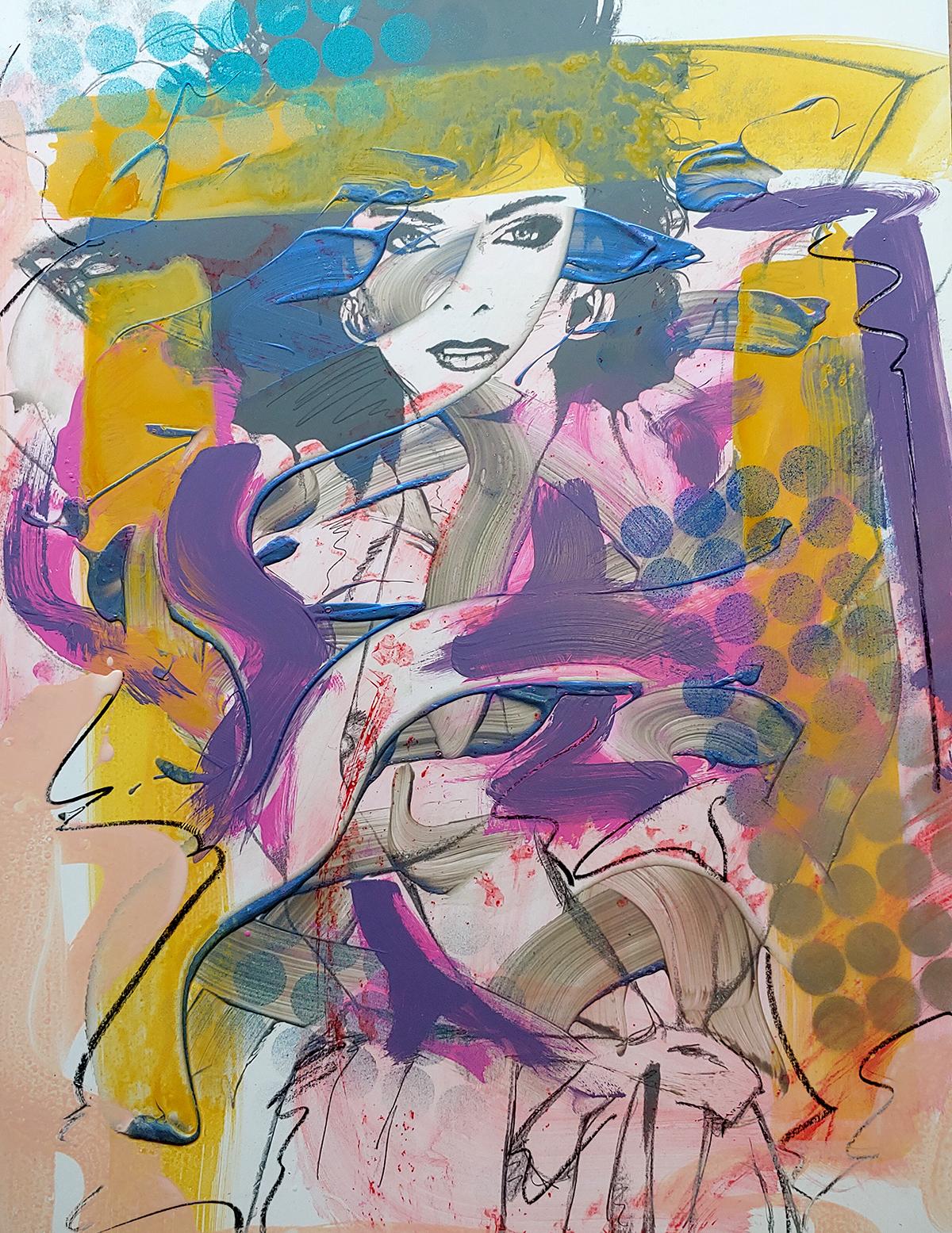 Donna 1 , Acrilico, smalto, olio stick. vernice spray metallizzata su tavola serigrafata in vendita 3