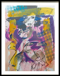 Femme 1, Acrylique, émail, bâton d'huile. Peinture à l'huile métallique sur carton sérigraphié