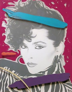 „Frau in Zebra“   Großes Mode-Öl und Acryl auf Leinwand  64x50"