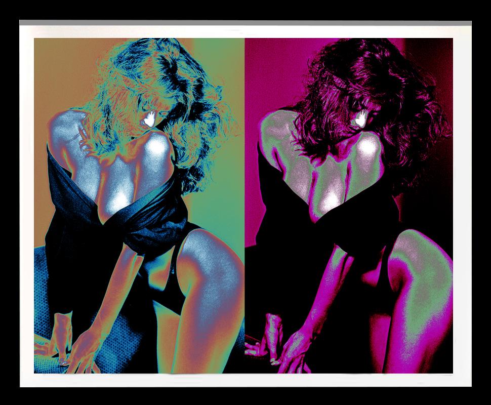 Ceravolo Figurative Photograph - "Double Fantasy" Vintage solarized B&W photograph with color added, 30x36" 
