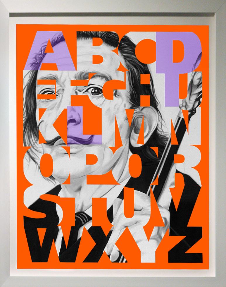 "Alphabet Dali" Lavande/Orange, 42x36" , encadré Pop Art 