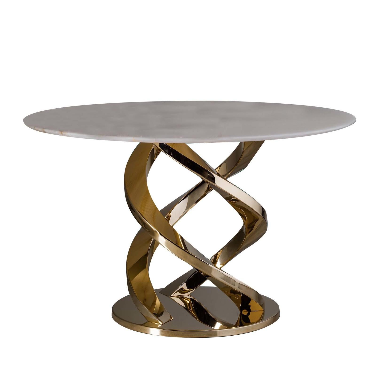 Modern Cerberus Dining Table with Onyx Gold Marble Top