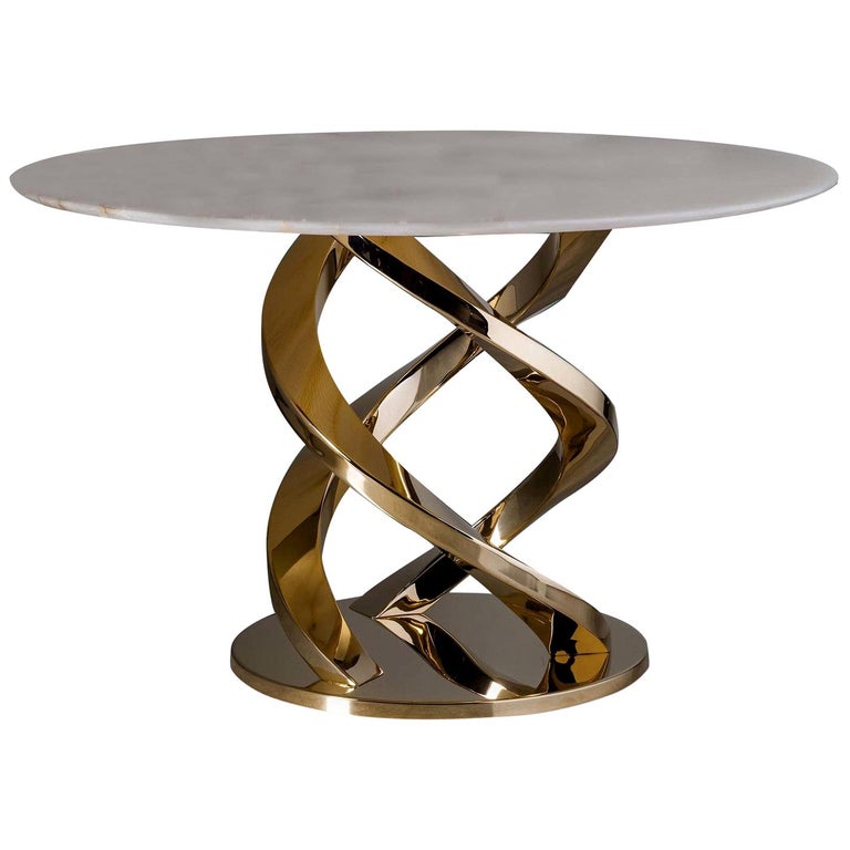 Cerberus Dining Table with Onyx Gold Marble Top For Sale at 1stDibs