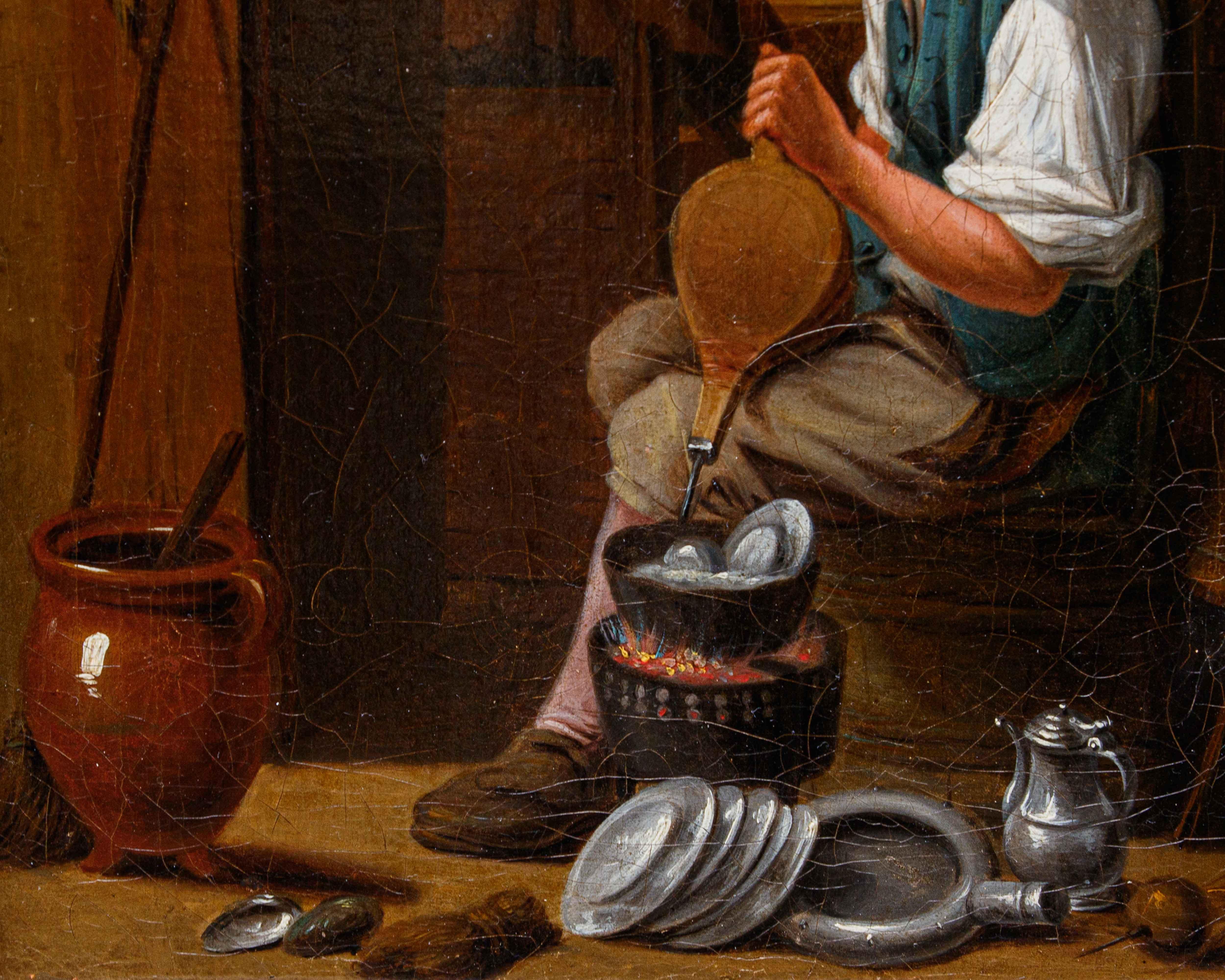 Cercle de David Teniers (Anvers, 1610 - Bruxelles, 1690), Intérieur avec personnages Bon état - En vente à Milan, IT