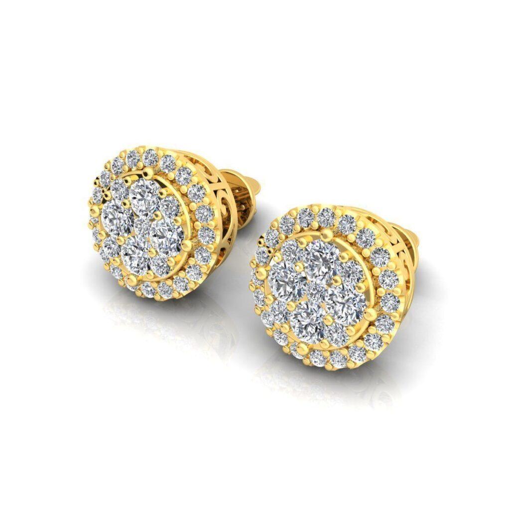Round Cut Cercle Diamond Stud Earrings, 18k Gold, 0.77ct For Sale