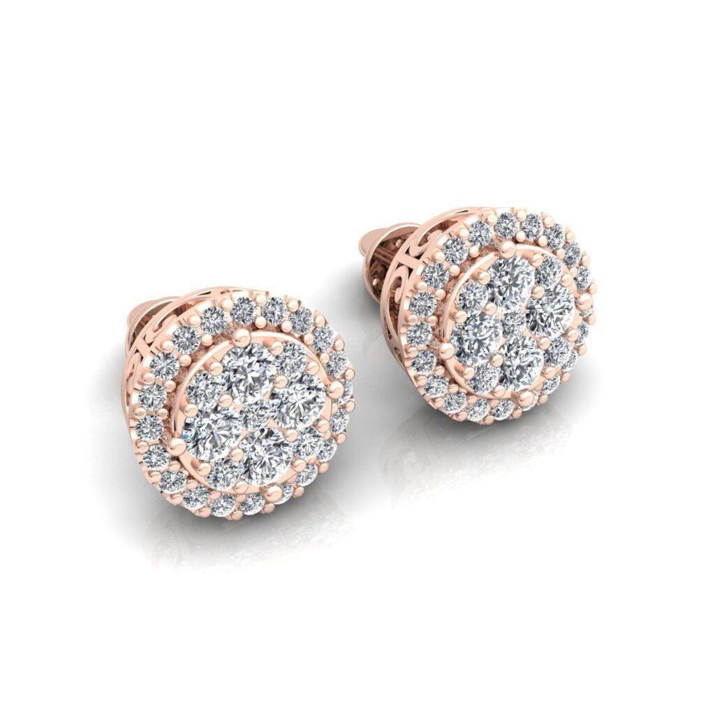 Round Cut Cercle Diamond Stud Earrings, 18k Rose Gold, 0.77ct For Sale