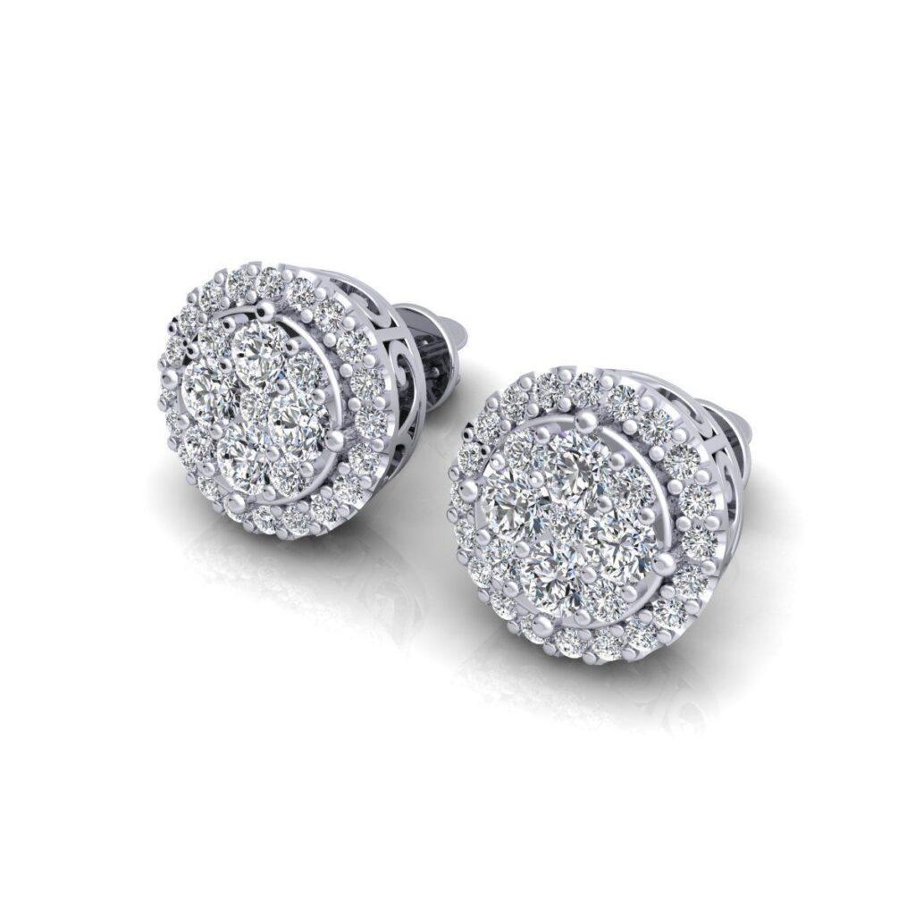 Modern Cercle Diamond Stud Earrings, 18k White Gold, 0.77ct For Sale