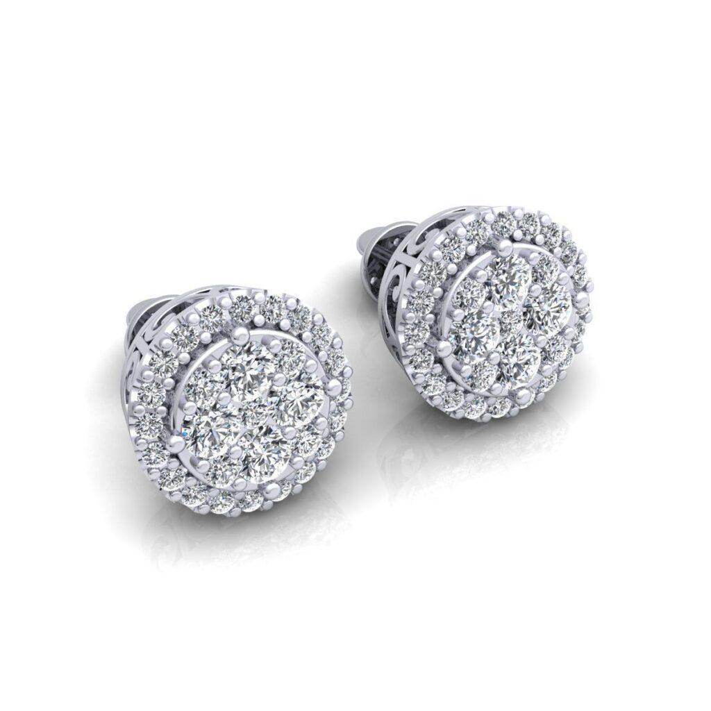 Round Cut Cercle Diamond Stud Earrings, 18k White Gold, 0.77ct For Sale