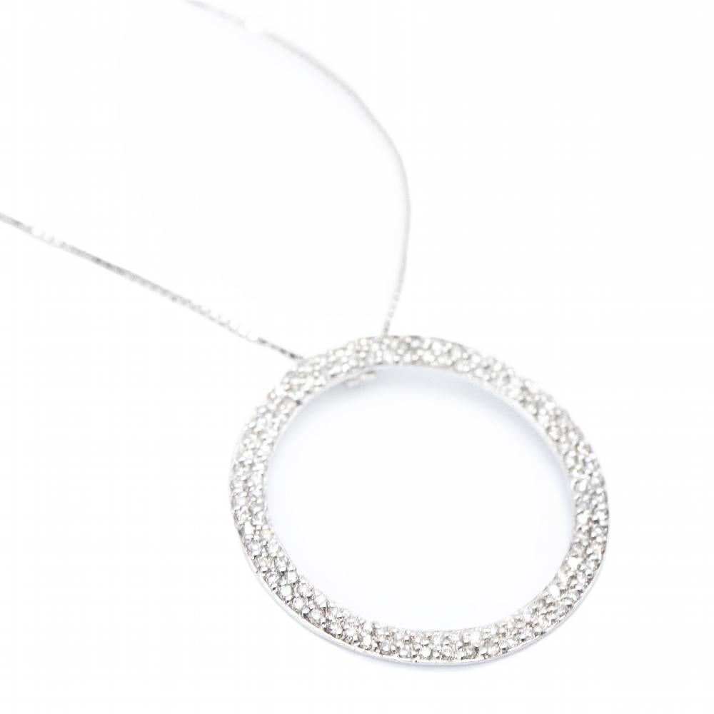 Diamond Necklace for woman  Diamonds in Brilliant cut with total weight 0,40ct.  18 kt. white gold  1,85 grams.  Measures: Circle 2cm, Chain 40cm long  Brand new item  Ref.D361163SP