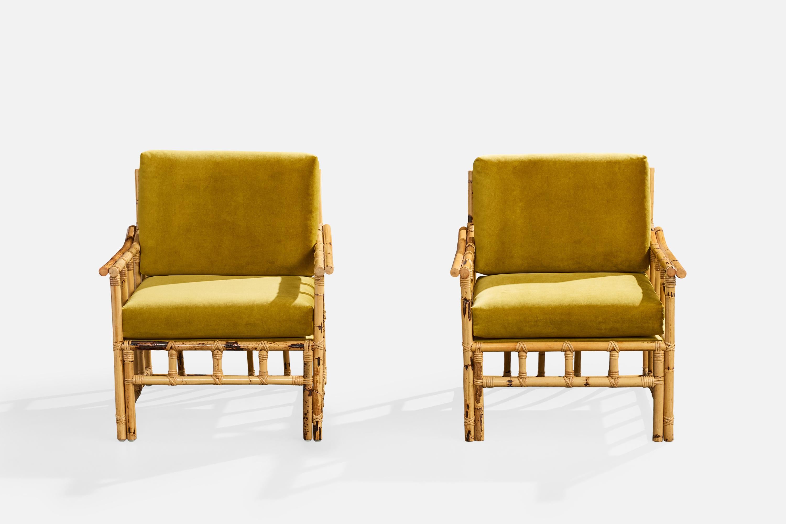 Spagnolo Cerdá, Sedie da salotto, Bambù, Rattan, Velluto, Spagna, anni '50 in vendita