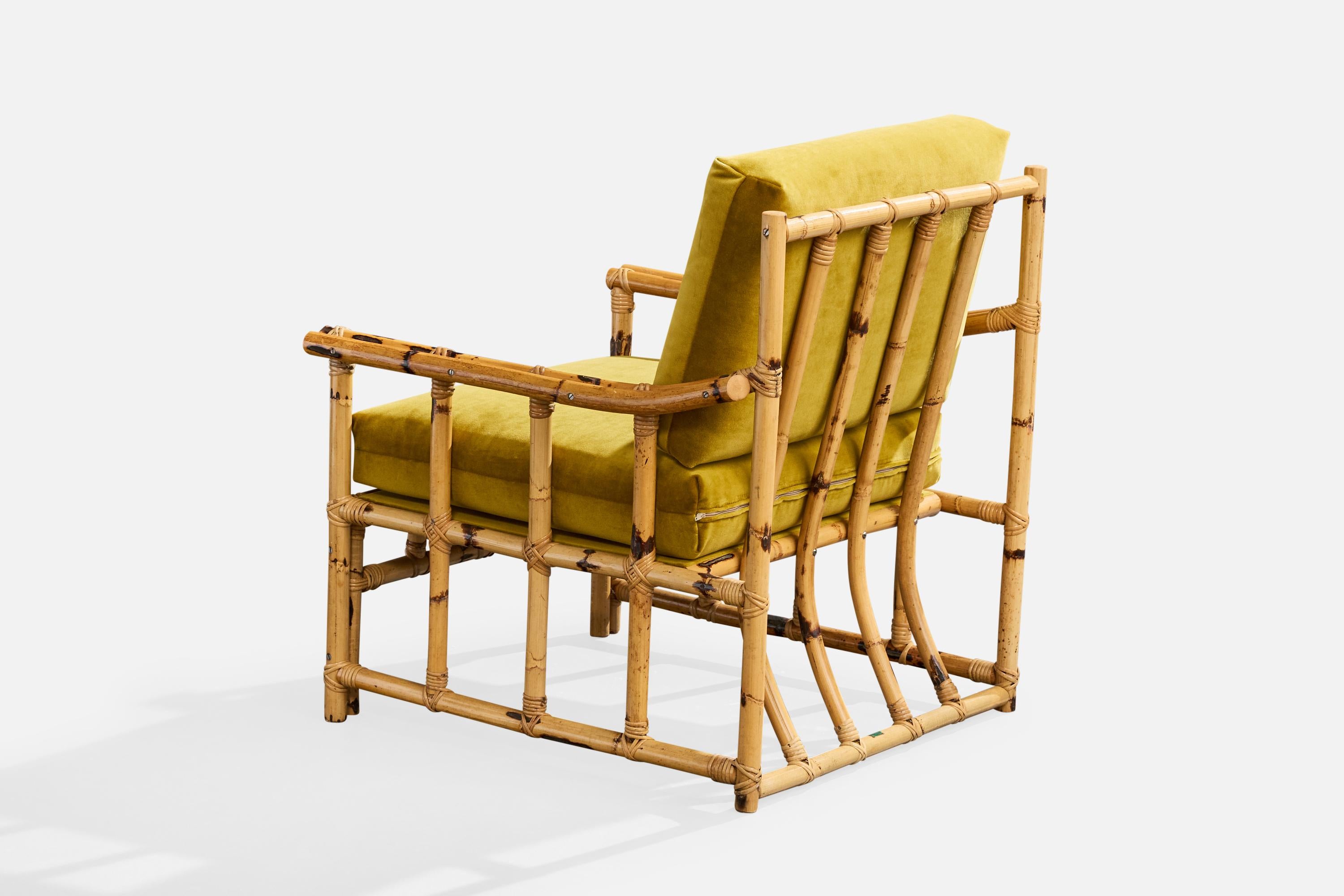 Metà XX secolo Cerdá, Sedie da salotto, Bambù, Rattan, Velluto, Spagna, anni '50 in vendita