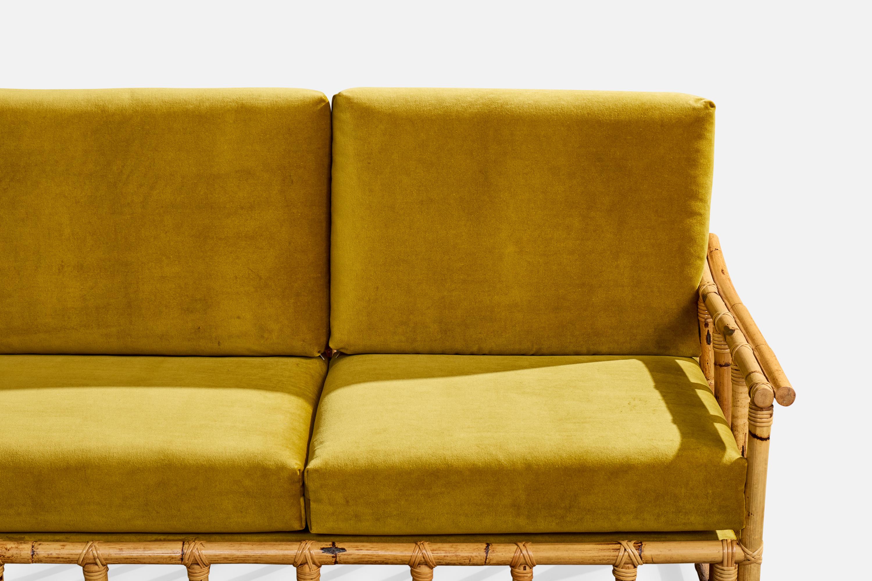 Cerdá, Sofa, Bamboo, Rattan, Velvet, Spain, 1950s For Sale 4