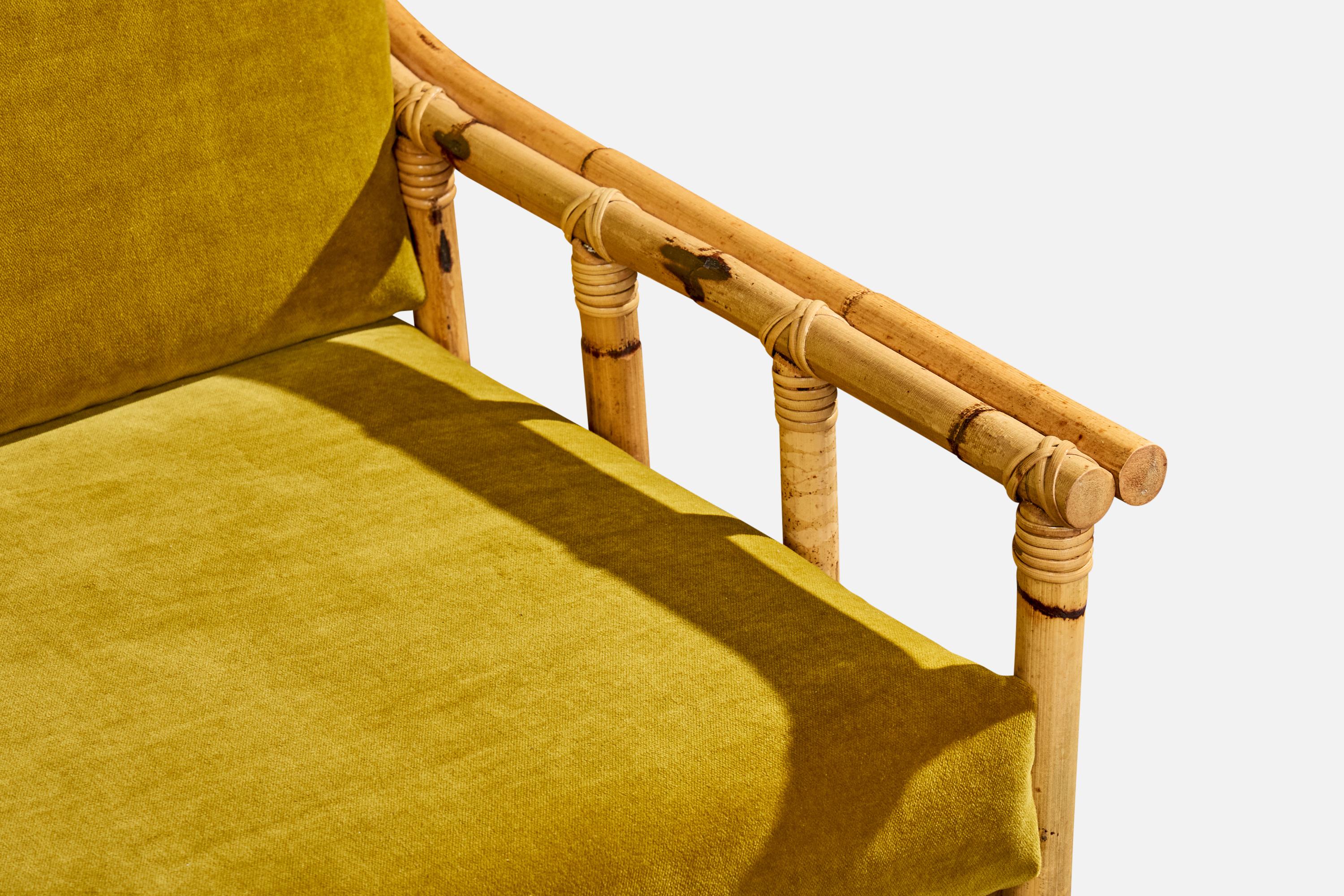 Cerdá, Sofa, Bamboo, Rattan, Velvet, Spain, 1950s For Sale 5