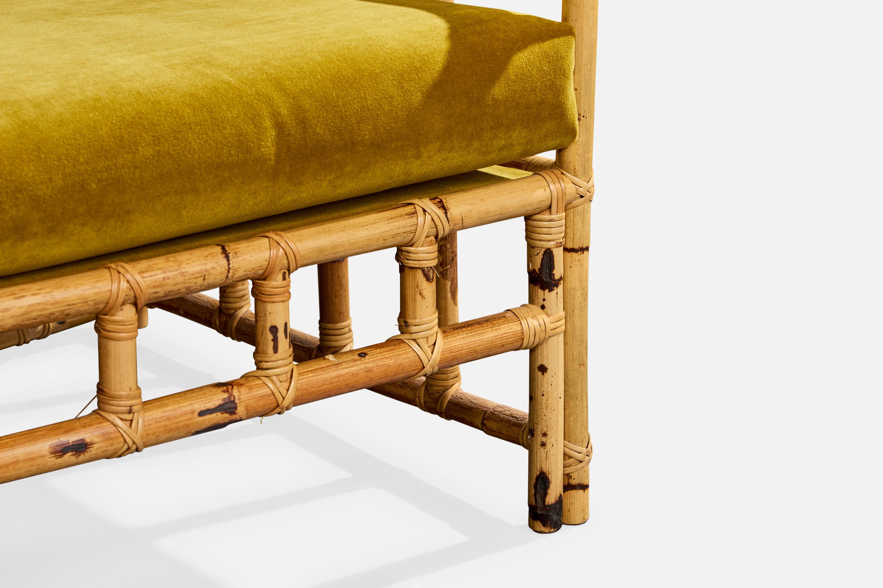 Cerdá, Sofa, Bamboo, Rattan, Velvet, Spain, 1950s For Sale 6