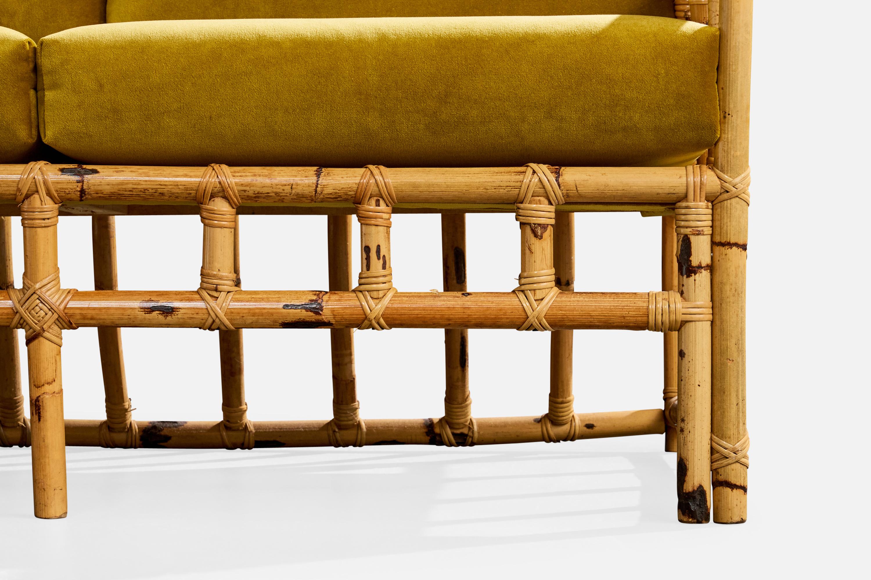 Cerdá, Sofa, Bamboo, Rattan, Velvet, Spain, 1950s For Sale 7