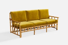 Cerdá, Sofa, Bamboo, Rattan, Velvet, Spain, 1950s